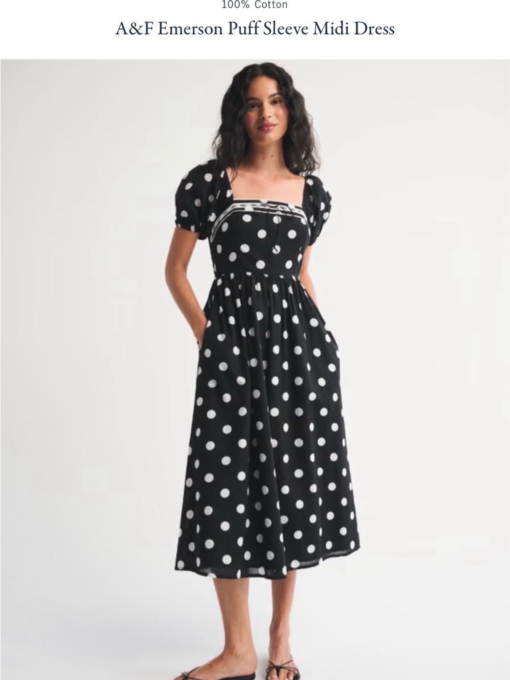 Abercrombie & Fitch Black and White Polka Dot Puff Sleeve Midi Dress
